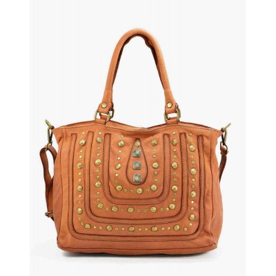 22■ Leder Handtasche Henkeltasche für Damen im Boho style. Schwarz & Braun